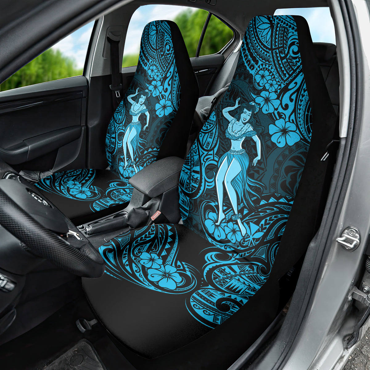 Hawaii Hula Girl Car Seat Cover Hibiscus Hawaii Tribal Tattoo Sky Blue Version - Wonder Print Shop