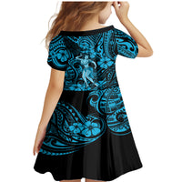 Hawaii Hula Girl Family Matching Mermaid Dress and Hawaiian Shirt Hibiscus Hawaii Tribal Tattoo Sky Blue Version - Wonder Print Shop