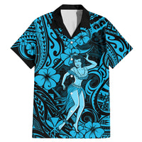 Hawaii Hula Girl Family Matching Mermaid Dress and Hawaiian Shirt Hibiscus Hawaii Tribal Tattoo Sky Blue Version - Wonder Print Shop