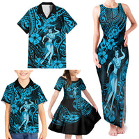 Hawaii Hula Girl Family Matching Tank Maxi Dress and Hawaiian Shirt Hibiscus Hawaii Tribal Tattoo Sky Blue Version - Wonder Print Shop