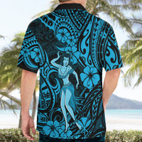 Hawaii Hula Girl Hawaiian Shirt Hibiscus Hawaii Tribal Tattoo Sky Blue Version - Wonder Print Shop