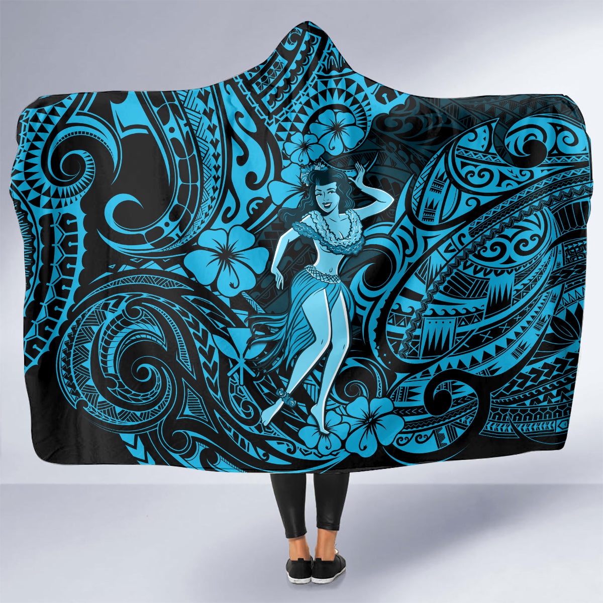 hawaii-hula-girl-hooded-blanket-hibiscus-hawaii-tribal-tattoo-sky-blue-version