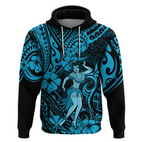 Hawaii Hula Girl Hoodie Hibiscus Hawaii Tribal Tattoo Sky Blue Version - Wonder Print Shop