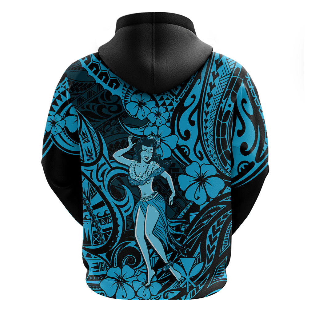 Hawaii Hula Girl Hoodie Hibiscus Hawaii Tribal Tattoo Sky Blue Version - Wonder Print Shop