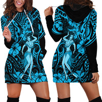 Hawaii Hula Girl Hoodie Dress Hibiscus Hawaii Tribal Tattoo Sky Blue Version - Wonder Print Shop