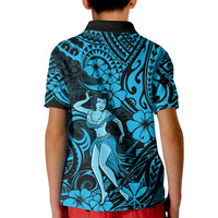 Hawaii Hula Girl Kid Polo Shirt Hibiscus Hawaii Tribal Tattoo Sky Blue Version - Wonder Print Shop