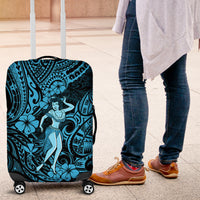 Hawaii Hula Girl Luggage Cover Hibiscus Hawaii Tribal Tattoo Sky Blue Version - Wonder Print Shop