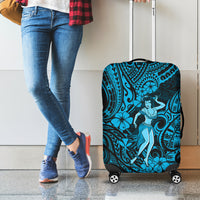 Hawaii Hula Girl Luggage Cover Hibiscus Hawaii Tribal Tattoo Sky Blue Version - Wonder Print Shop