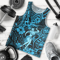 Hawaii Hula Girl Men Tank Top Hibiscus Hawaii Tribal Tattoo Sky Blue Version - Wonder Print Shop