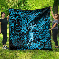 Hawaii Hula Girl Quilt Hibiscus Hawaii Tribal Tattoo Sky Blue Version - Wonder Print Shop