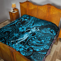 Hawaii Hula Girl Quilt Hibiscus Hawaii Tribal Tattoo Sky Blue Version - Wonder Print Shop