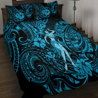 Hawaii Hula Girl Quilt Bed Set Hibiscus Hawaii Tribal Tattoo Sky Blue Version - Wonder Print Shop