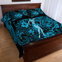 Hawaii Hula Girl Quilt Bed Set Hibiscus Hawaii Tribal Tattoo Sky Blue Version - Wonder Print Shop