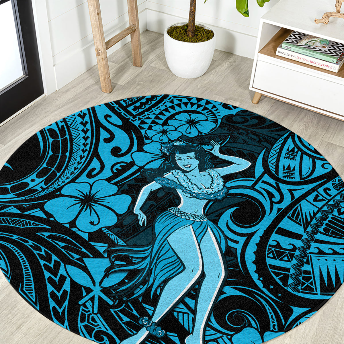 hawaii-hula-girl-round-carpet-hibiscus-hawaii-tribal-tattoo-sky-blue-version