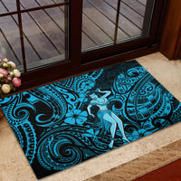 Hawaii Hula Girl Rubber Doormat Hibiscus Hawaii Tribal Tattoo Sky Blue Version - Wonder Print Shop
