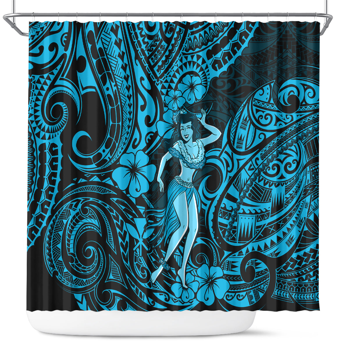 hawaii-hula-girl-shower-curtain-hibiscus-hawaii-tribal-tattoo-sky-blue-version