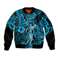 Hawaii Hula Girl Sleeve Zip Bomber Jacket Hibiscus Hawaii Tribal Tattoo Sky Blue Version - Wonder Print Shop