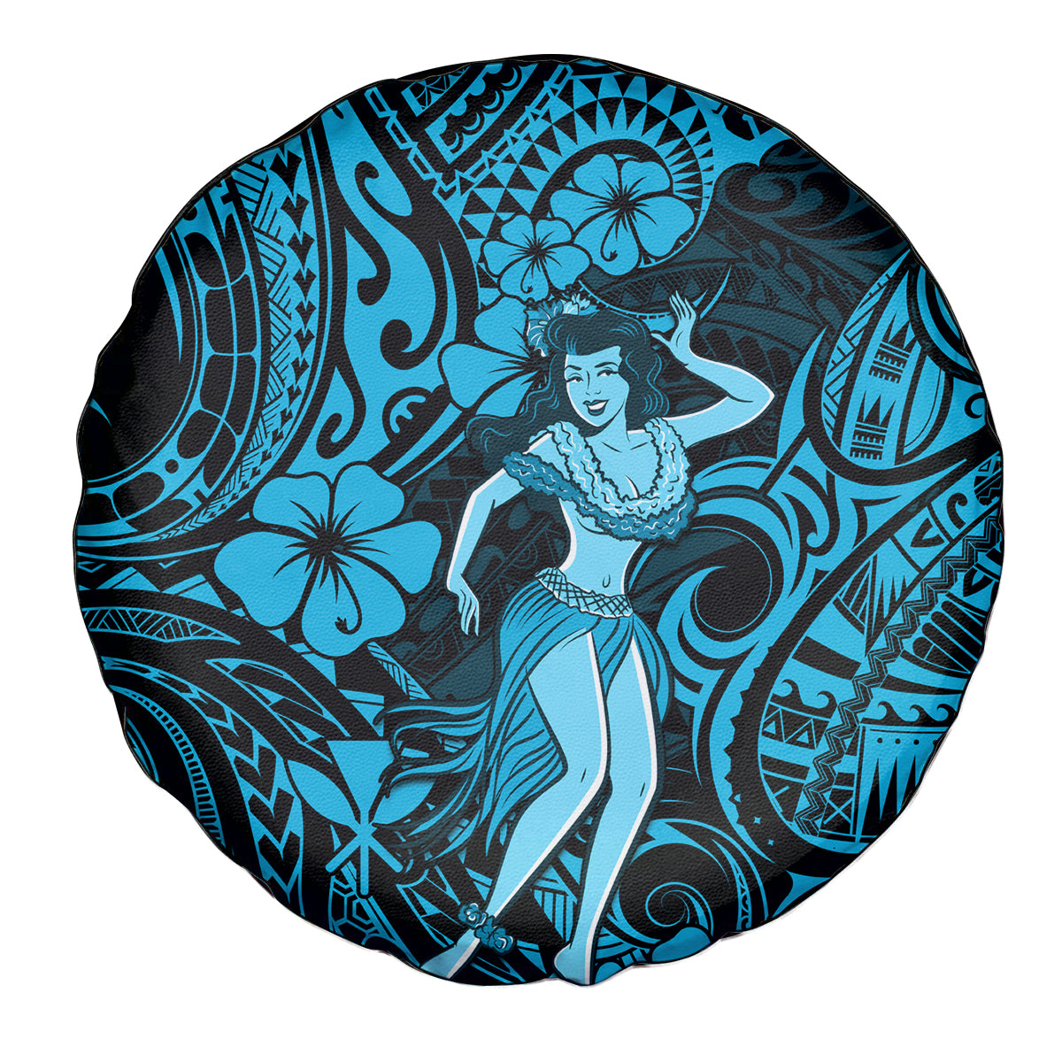 Hawaii Hula Girl Spare Tire Cover Hibiscus Hawaii Tribal Tattoo Sky Blue Version - Wonder Print Shop