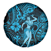 Hawaii Hula Girl Spare Tire Cover Hibiscus Hawaii Tribal Tattoo Sky Blue Version - Wonder Print Shop