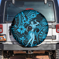 Hawaii Hula Girl Spare Tire Cover Hibiscus Hawaii Tribal Tattoo Sky Blue Version - Wonder Print Shop