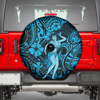 Hawaii Hula Girl Spare Tire Cover Hibiscus Hawaii Tribal Tattoo Sky Blue Version - Wonder Print Shop