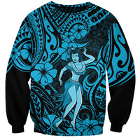 Hawaii Hula Girl Sweatshirt Hibiscus Hawaii Tribal Tattoo Sky Blue Version - Wonder Print Shop
