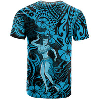 Hawaii Hula Girl T Shirt Hibiscus Hawaii Tribal Tattoo Sky Blue Version - Wonder Print Shop