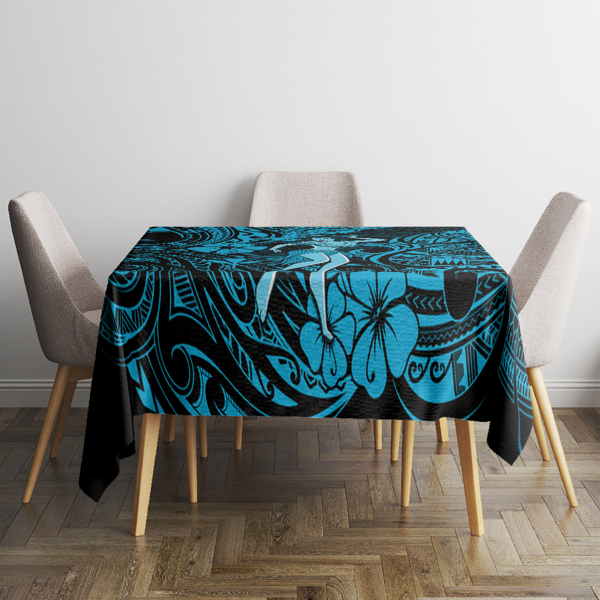 Hawaii Hula Girl Tablecloth Hibiscus Hawaii Tribal Tattoo Sky Blue Version - Wonder Print Shop