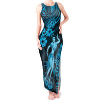 Hawaii Hula Girl Tank Maxi Dress Hibiscus Hawaii Tribal Tattoo Sky Blue Version - Wonder Print Shop
