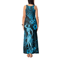Hawaii Hula Girl Tank Maxi Dress Hibiscus Hawaii Tribal Tattoo Sky Blue Version - Wonder Print Shop