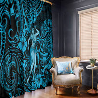 Hawaii Hula Girl Window Curtain Hibiscus Hawaii Tribal Tattoo Sky Blue Version - Wonder Print Shop