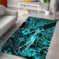 Hawaii Hula Girl Area Rug Hibiscus Hawaii Tribal Tattoo Turquoise Version - Wonder Print Shop