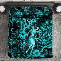 Hawaii Hula Girl Bedding Set Hibiscus Hawaii Tribal Tattoo Turquoise Version - Wonder Print Shop