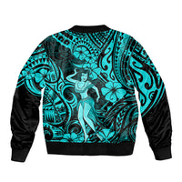 Hawaii Hula Girl Bomber Jacket Hibiscus Hawaii Tribal Tattoo Turquoise Version - Wonder Print Shop