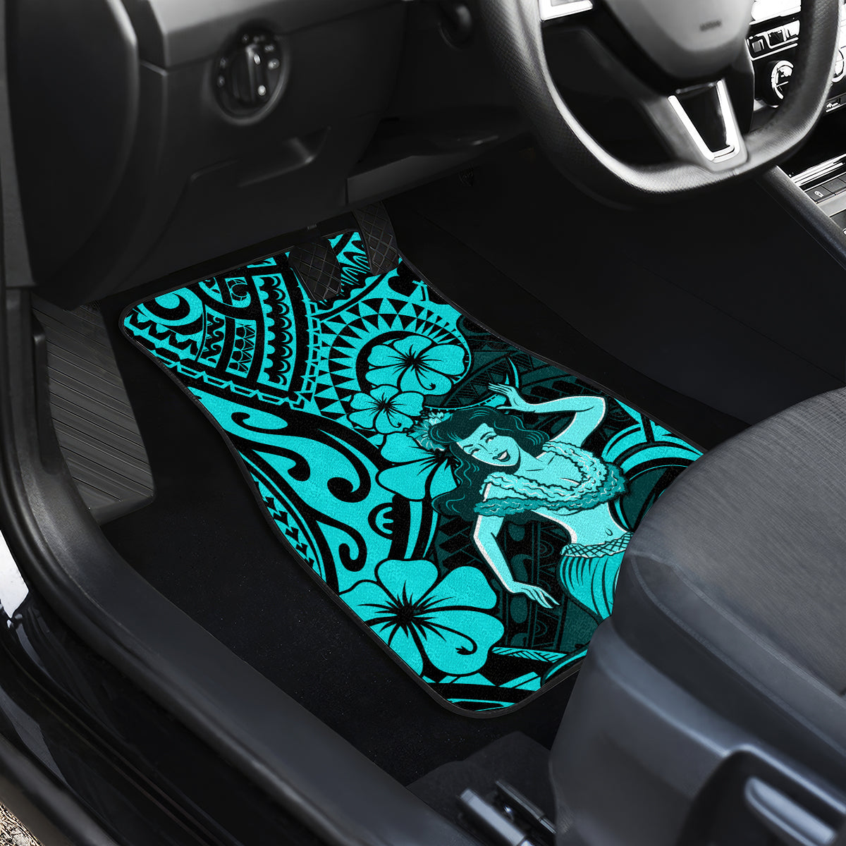 Hawaii Hula Girl Car Mats Hibiscus Hawaii Tribal Tattoo Turquoise Version - Wonder Print Shop