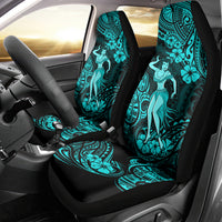 Hawaii Hula Girl Car Seat Cover Hibiscus Hawaii Tribal Tattoo Turquoise Version - Wonder Print Shop