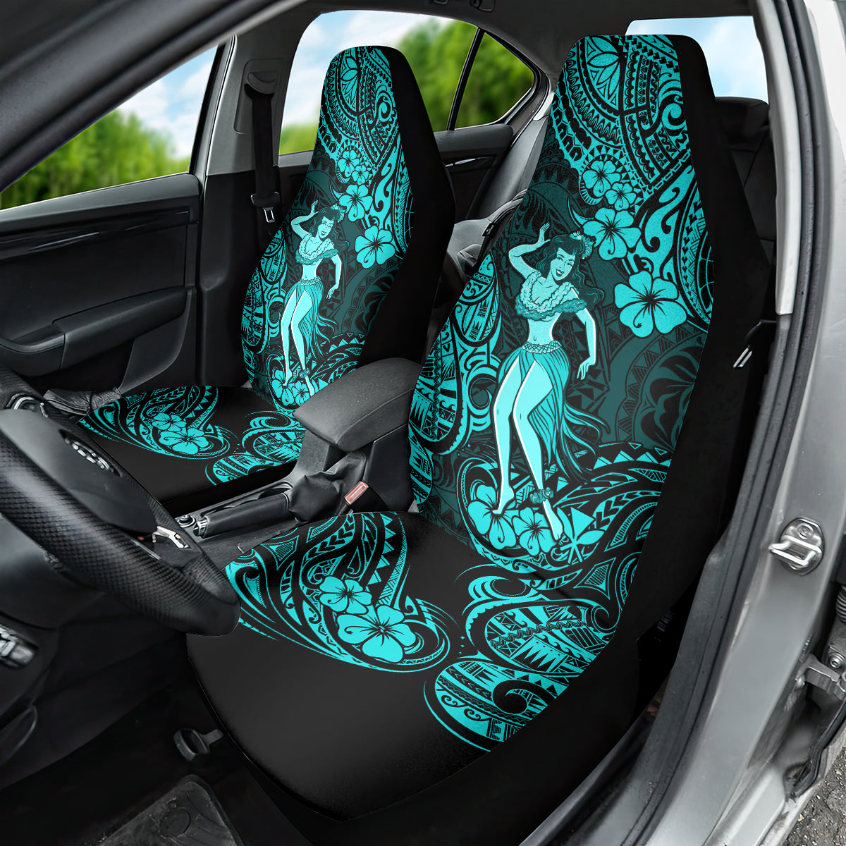 Hawaii Hula Girl Car Seat Cover Hibiscus Hawaii Tribal Tattoo Turquoise Version - Wonder Print Shop