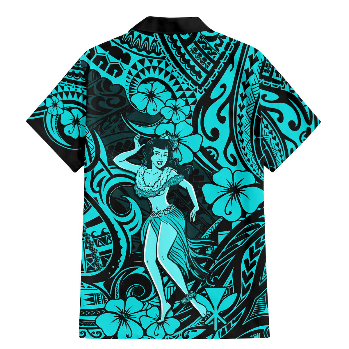 Hawaii Hula Girl Family Matching Mermaid Dress and Hawaiian Shirt Hibiscus Hawaii Tribal Tattoo Turquoise Version - Wonder Print Shop