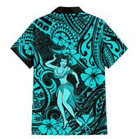 Hawaii Hula Girl Family Matching Mermaid Dress and Hawaiian Shirt Hibiscus Hawaii Tribal Tattoo Turquoise Version - Wonder Print Shop