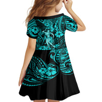Hawaii Hula Girl Family Matching Summer Maxi Dress and Hawaiian Shirt Hibiscus Hawaii Tribal Tattoo Turquoise Version - Wonder Print Shop