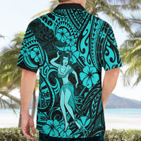 Hawaii Hula Girl Hawaiian Shirt Hibiscus Hawaii Tribal Tattoo Turquoise Version - Wonder Print Shop