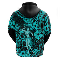 Hawaii Hula Girl Hoodie Hibiscus Hawaii Tribal Tattoo Turquoise Version - Wonder Print Shop