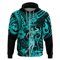 Hawaii Hula Girl Hoodie Hibiscus Hawaii Tribal Tattoo Turquoise Version - Wonder Print Shop