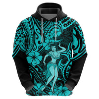 Hawaii Hula Girl Hoodie Hibiscus Hawaii Tribal Tattoo Turquoise Version - Wonder Print Shop
