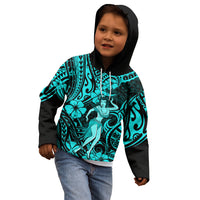 Hawaii Hula Girl Kid Hoodie Hibiscus Hawaii Tribal Tattoo Turquoise Version - Wonder Print Shop