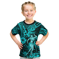 Hawaii Hula Girl Kid T Shirt Hibiscus Hawaii Tribal Tattoo Turquoise Version - Wonder Print Shop