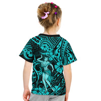 Hawaii Hula Girl Kid T Shirt Hibiscus Hawaii Tribal Tattoo Turquoise Version - Wonder Print Shop