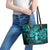 Hawaii Hula Girl Leather Tote Bag Hibiscus Hawaii Tribal Tattoo Turquoise Version - Wonder Print Shop