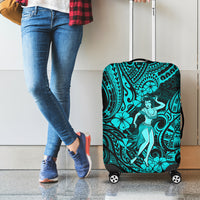 Hawaii Hula Girl Luggage Cover Hibiscus Hawaii Tribal Tattoo Turquoise Version - Wonder Print Shop