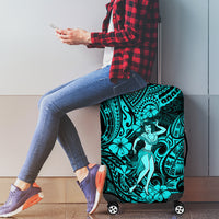 Hawaii Hula Girl Luggage Cover Hibiscus Hawaii Tribal Tattoo Turquoise Version - Wonder Print Shop